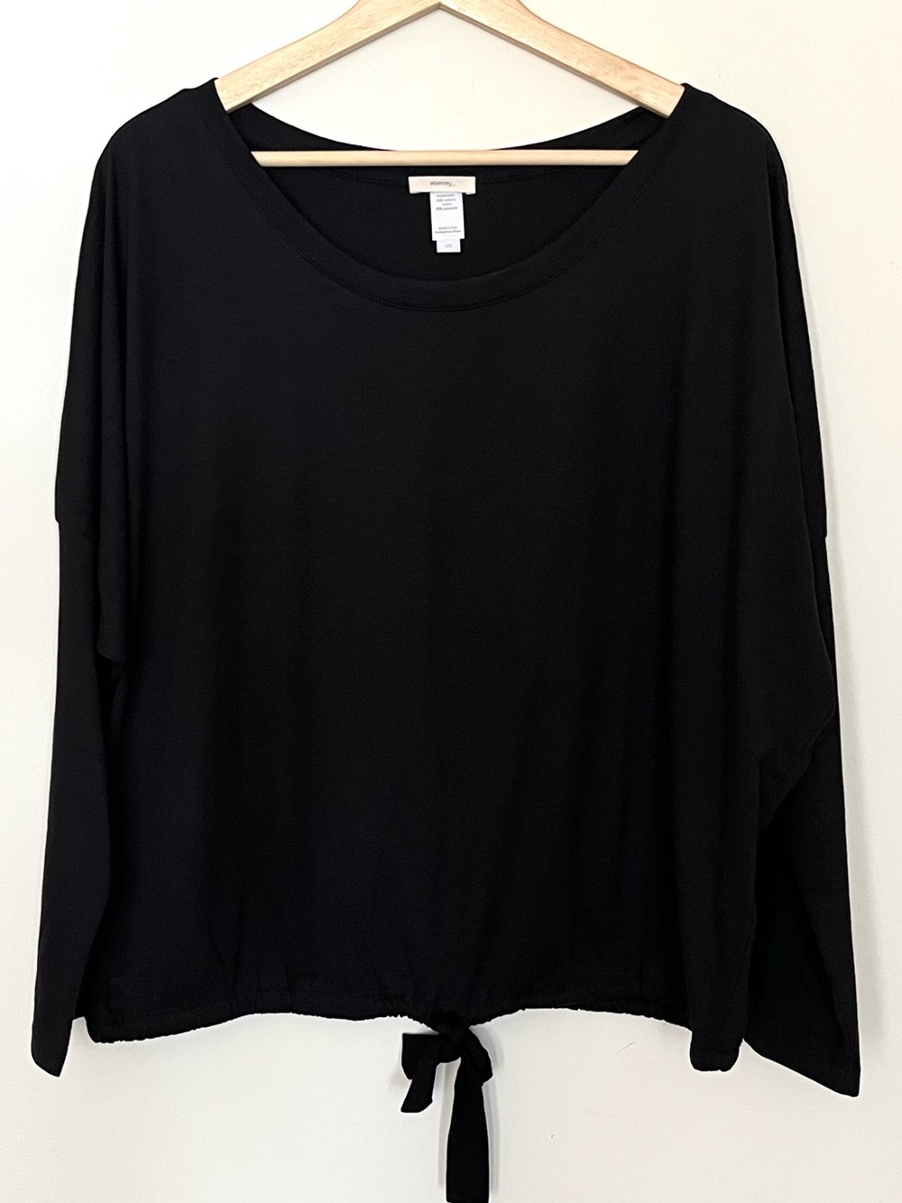 Eberjey • L • Black Round Neck Long Sleeve T Shirt Drawstring Waist